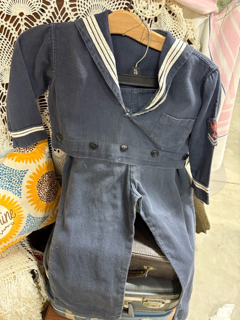 vintage 1940s toddler sailor uniform is made of navy blue cotton